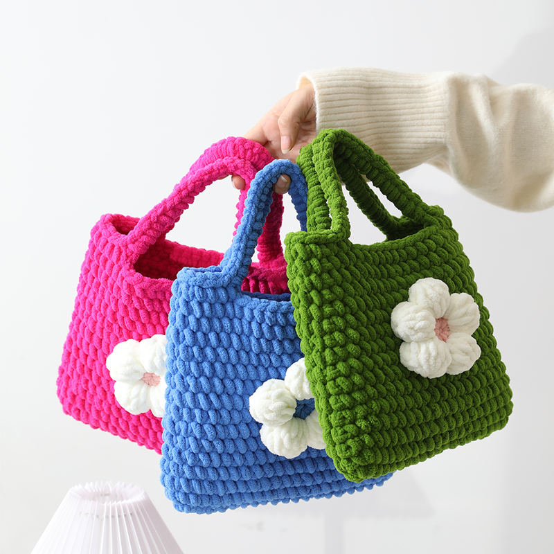 Hand Knitted Thick Wool Crochet Tote Bag