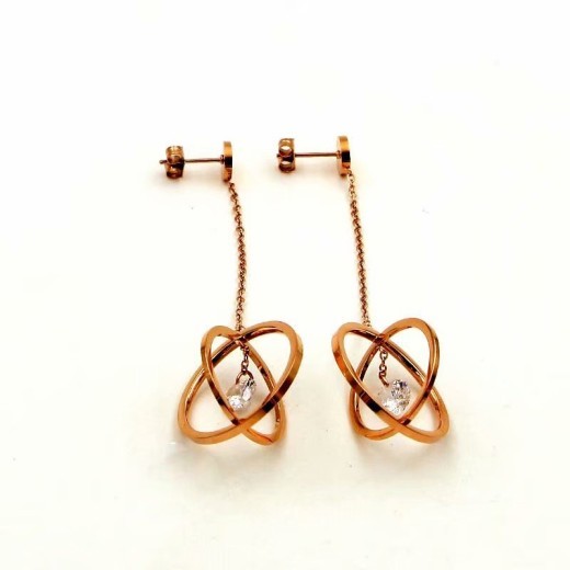 Hollow Ball Hanging Single Diamond Zircon Rose Gold Earrings