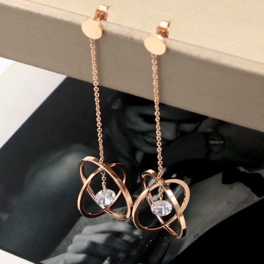 Hollow Ball Hanging Single Diamond Zircon Rose Gold Earrings