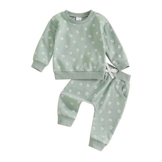 Flower Full Printed Long Sleeve Top And Trousers Suit