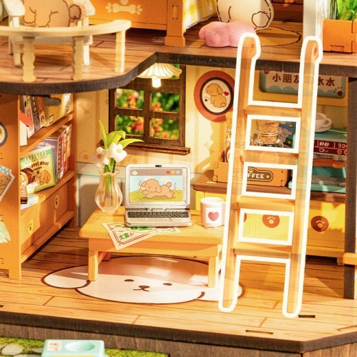 ROBOTIME DIY Miniature Dollhouse Kit - Puppy's Cozy Villa With LED Lights And Furniture, Wooden Model Building Set For Adults And Kids, Creative Gift For Leisure Time