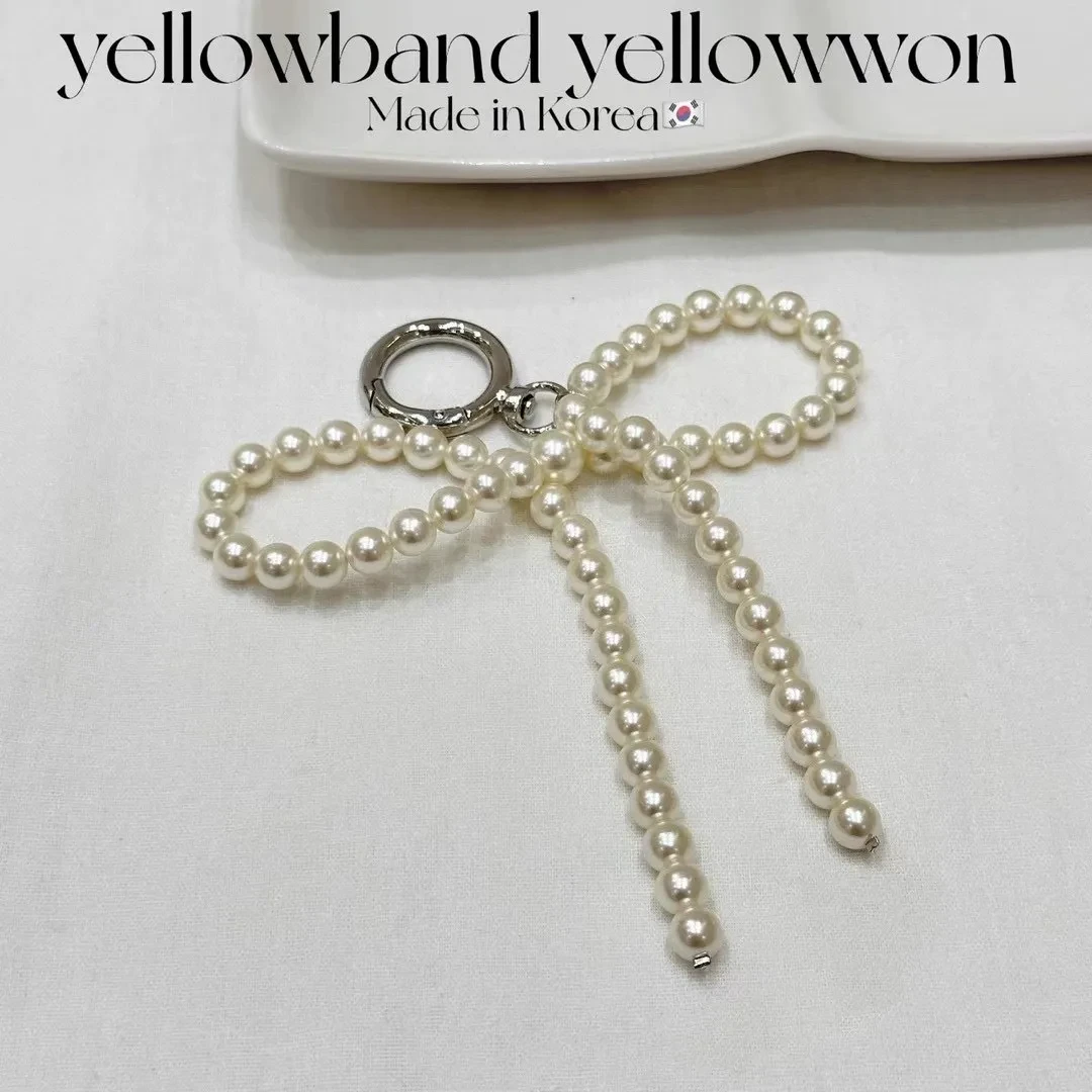 Simple Ins Style Beaded Pearl Bowknot Bag Bag Charm Mobile Phone Charm