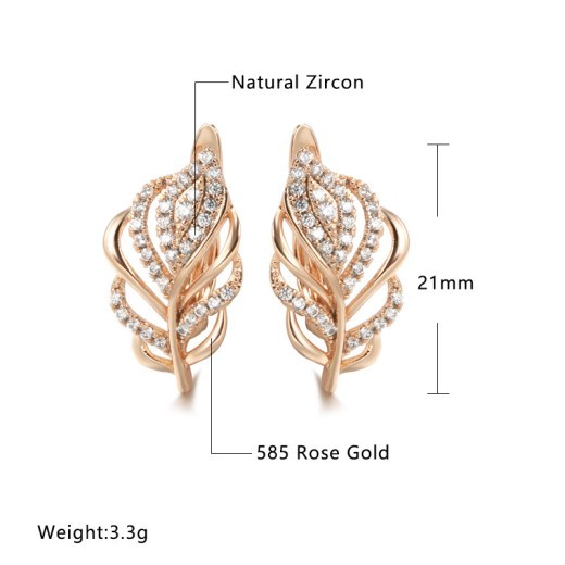 Fashion Zircon Earrings Personalized Creative Rose Gold Hollow Leaves Ear Clip