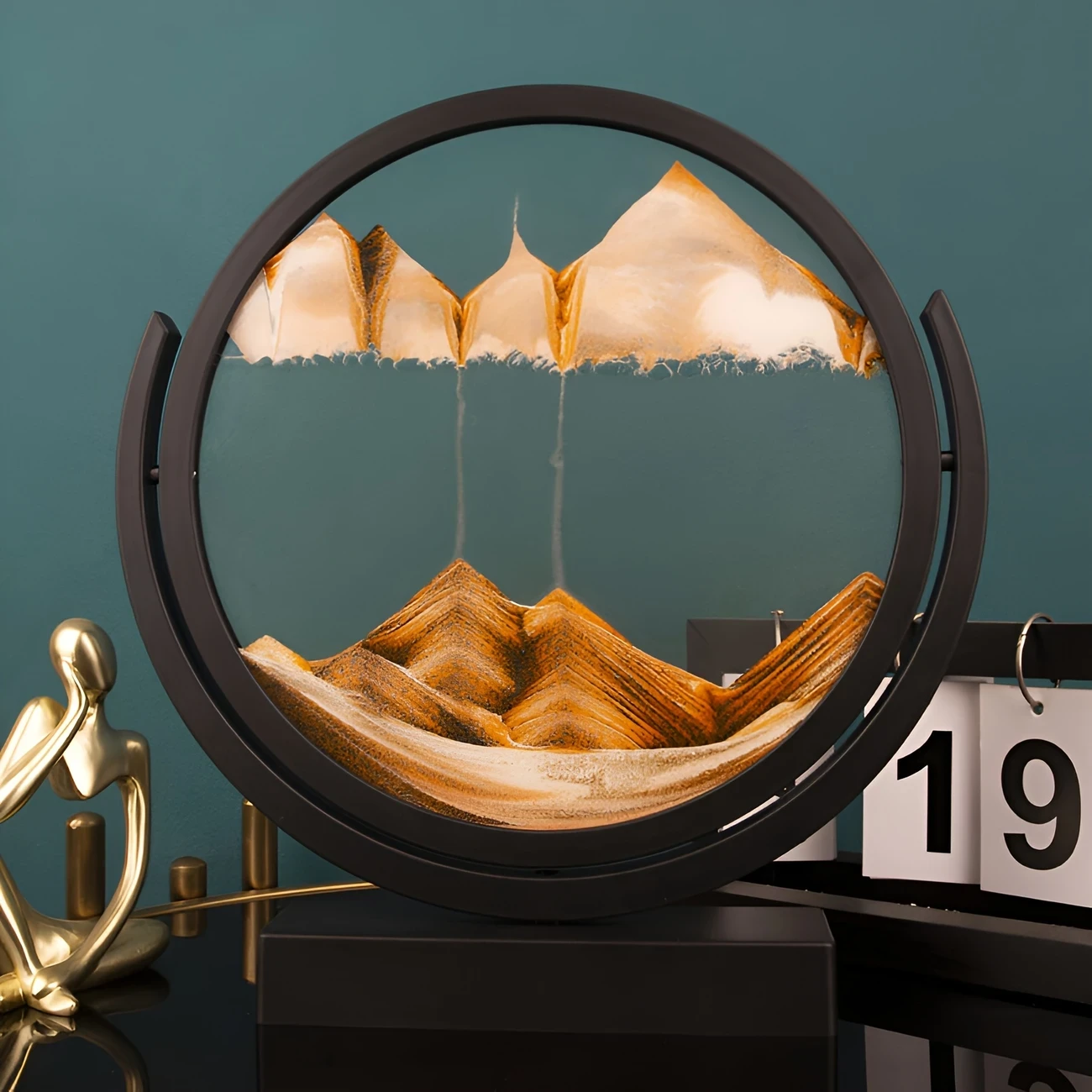 Dynamic 3D Sand Art Centerpiece Glass & Plastic, Ideal for Home & Office Decor, Perfect for Fathers Day, Mothers Day, Weddings, and Holidays