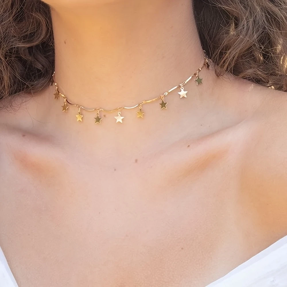 Elegant Style Star Pendant Curved Handmade Necklace Alloy Clavicle Chain, Perfect for Daily Wear, Parties, and Gifts for Women