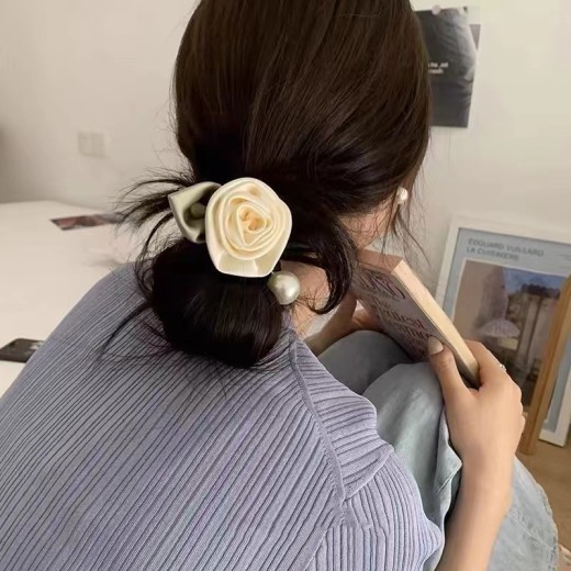 Satin Retro Rose Hair Ring Headdress French Flower Simple