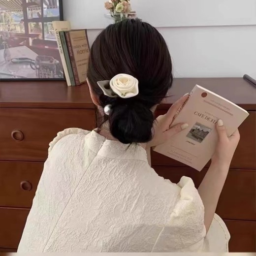 Satin Retro Rose Hair Ring Headdress French Flower Simple