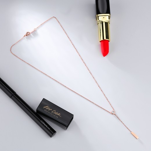 Single diamond tassel pendant rose gold necklace clavicle chain