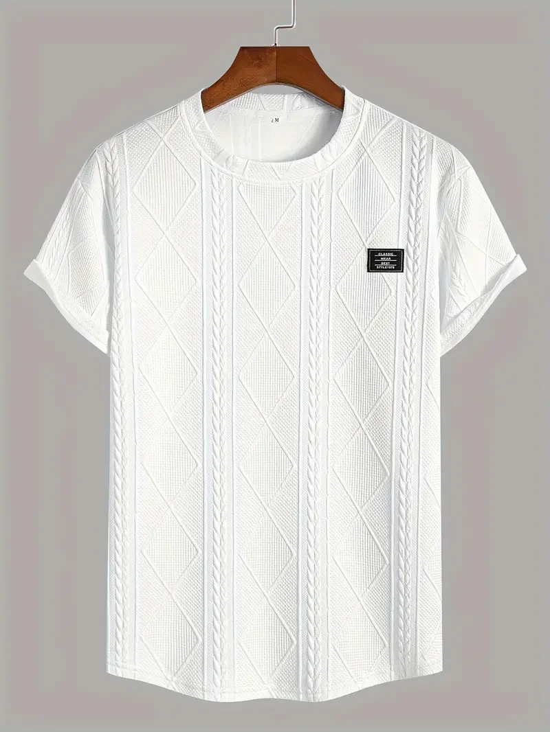 Geometric Pattern Knit Crew Neck Short Sleeve T-shirt