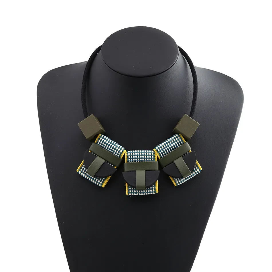 Wooden bead leather pendant necklace