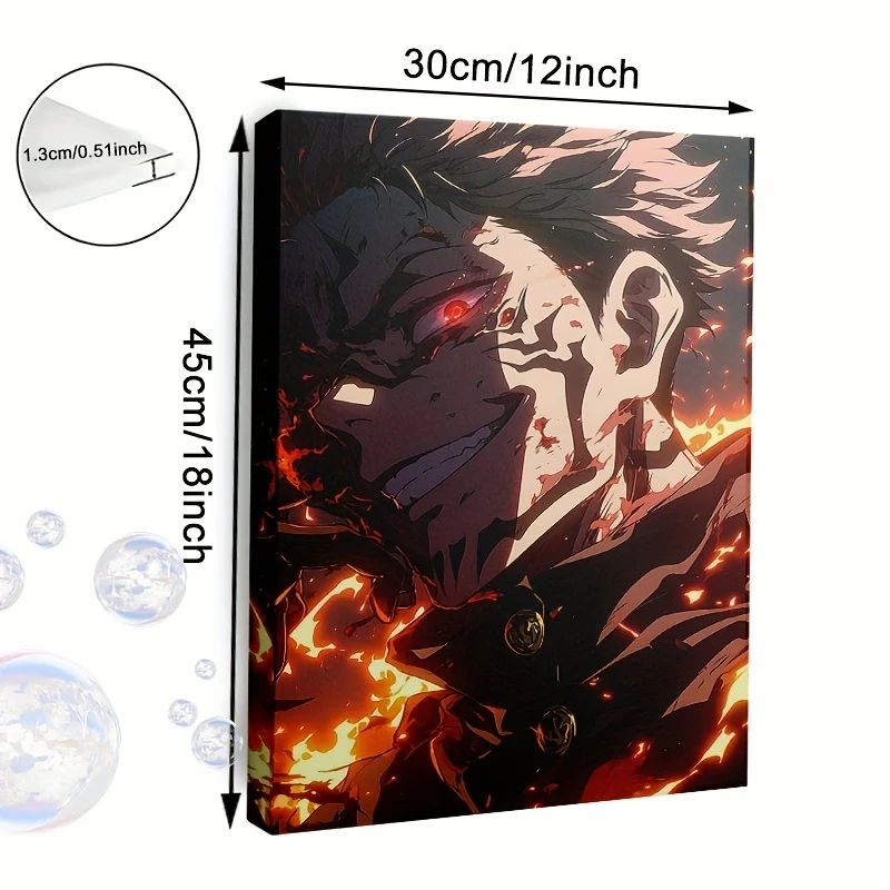 1pc Framed Anime Curse Warlock Canvas Wall Art Vibrant Flame & Red Eye Character Print
