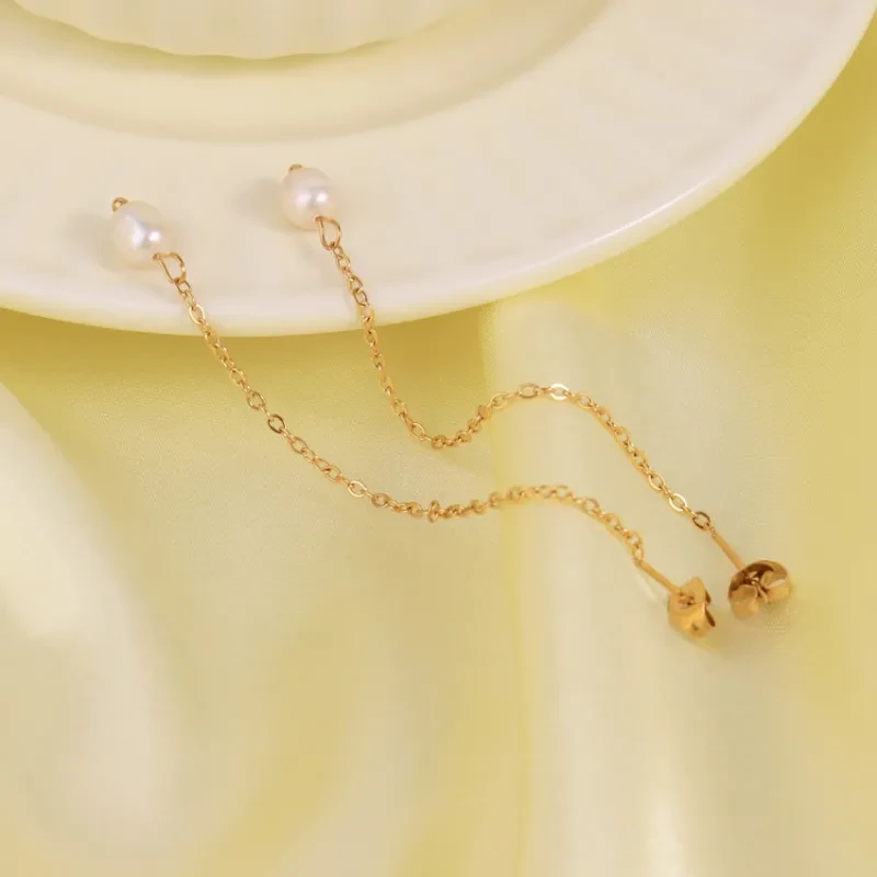 Light Luxury High Quality Advanced Classic Natural Baroque Pearl Chain Earrings