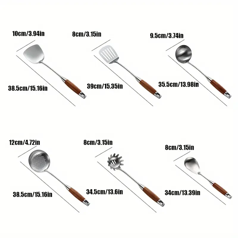 YUHUPHYLLIC Stainless Steel Kitchen Utensil Set with Wooden Handles