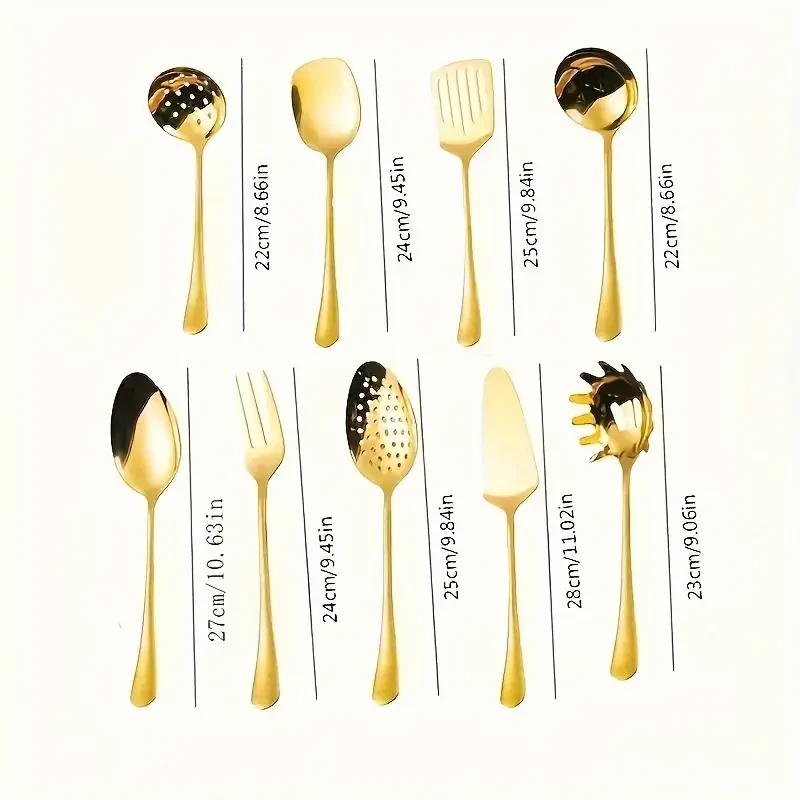 WONGIRL 9pcs Luxury Golden Stainless Steel Kitchen Utensil Set