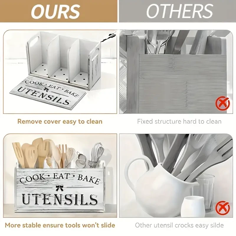 Rustic Wooden Kitchen Utensil Holder