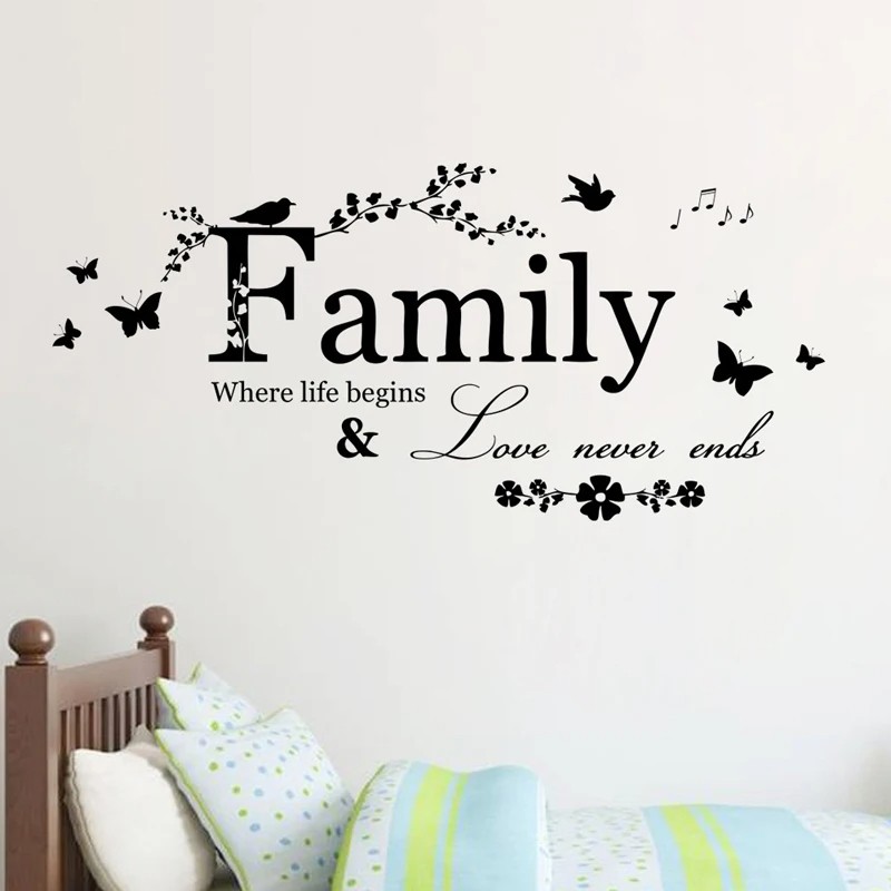 Family Love Never Ends Quote Vinyl Wall Sticker