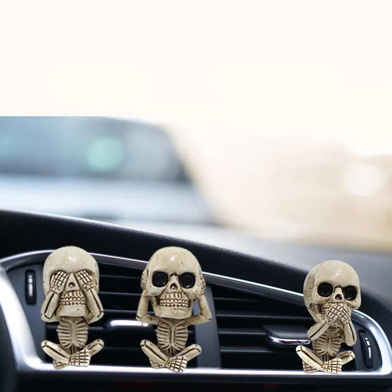 Skull Car Ornaments Air Outlet Ghost Head Three-piece Interior Pendant Decoration Ornament Ghost Head Desktop Figurines Decor