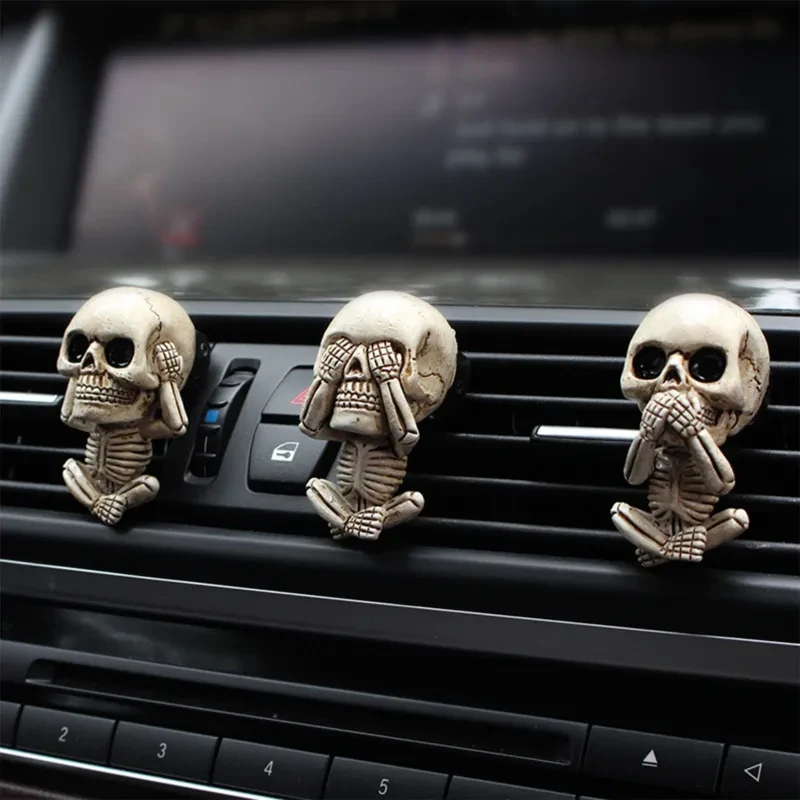 Skull Car Ornaments Air Outlet Ghost Head Three-piece Interior Pendant Decoration Ornament Ghost Head Desktop Figurines Decor