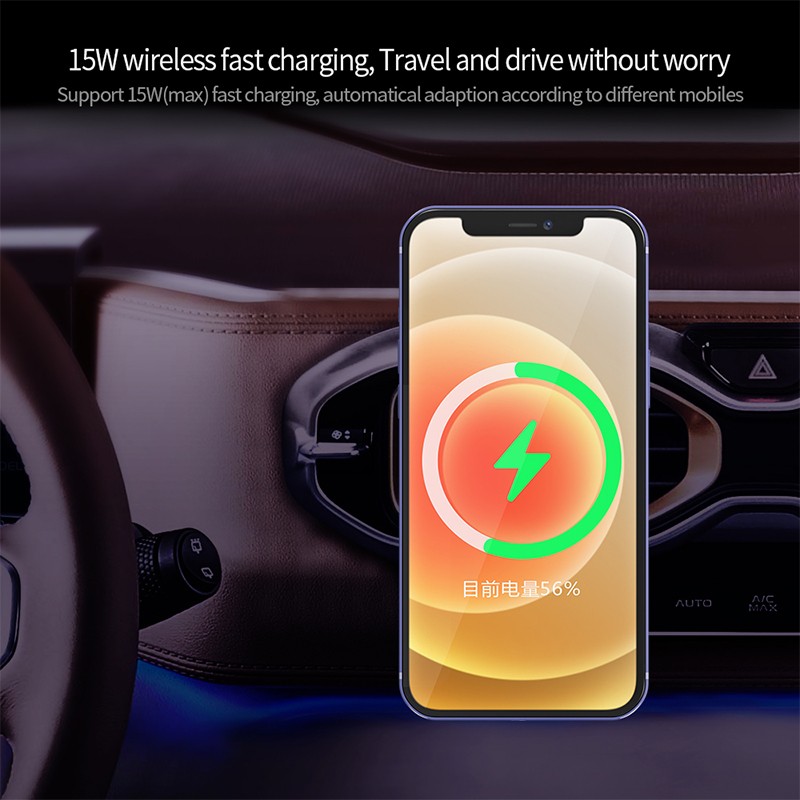 Magnetic Cell Phone Car Holder for MagSafe iPhone 12, 13, 14, 15 Pro Max - 15W Qi Wireless Charger