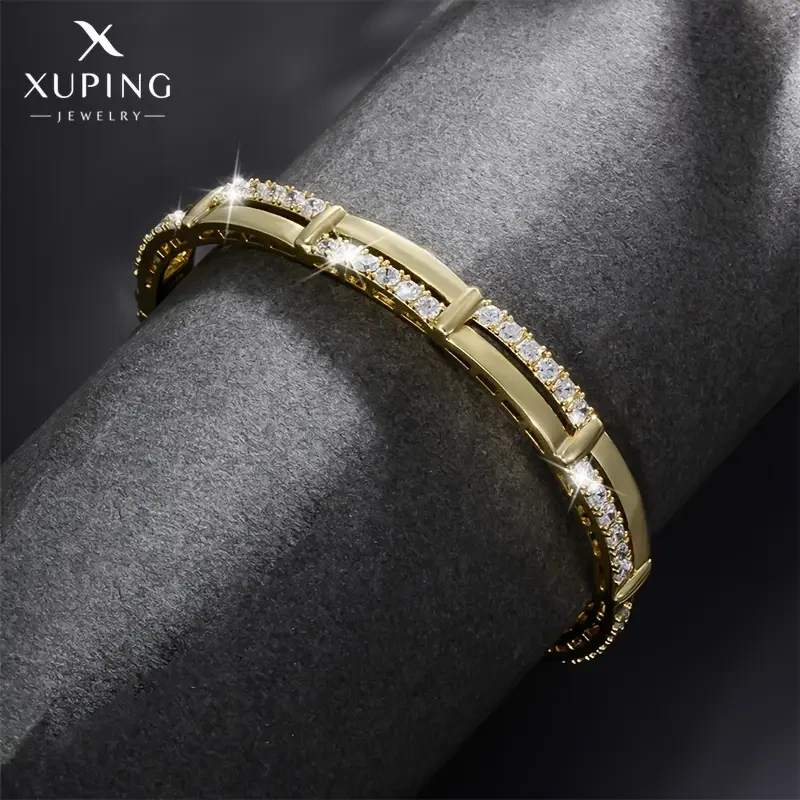 XUPING JEWELRY Luxe Zirconia Inlay Bangle - 14K Golden Plated Copper