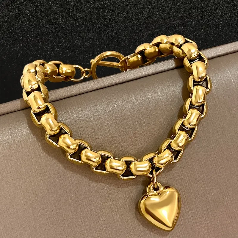 Fashionable Hot Selling New Stainless Steel Metal Heart Pendant Bracelet