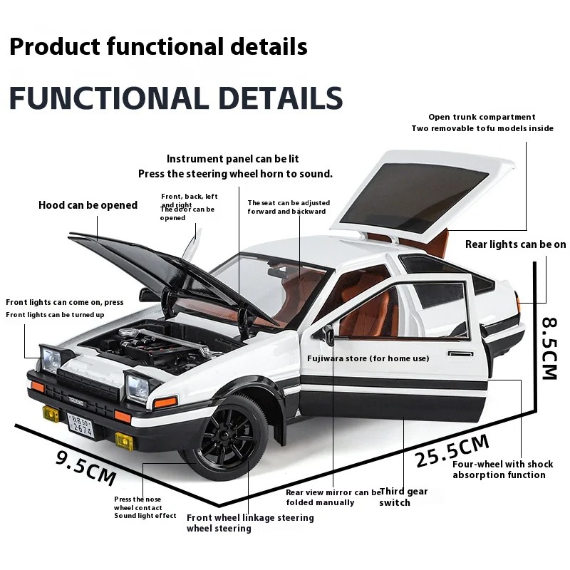 JDM 1:18 Toyota AE86 TRUENO Drift Racing Alloy Metal Diecast Model Car