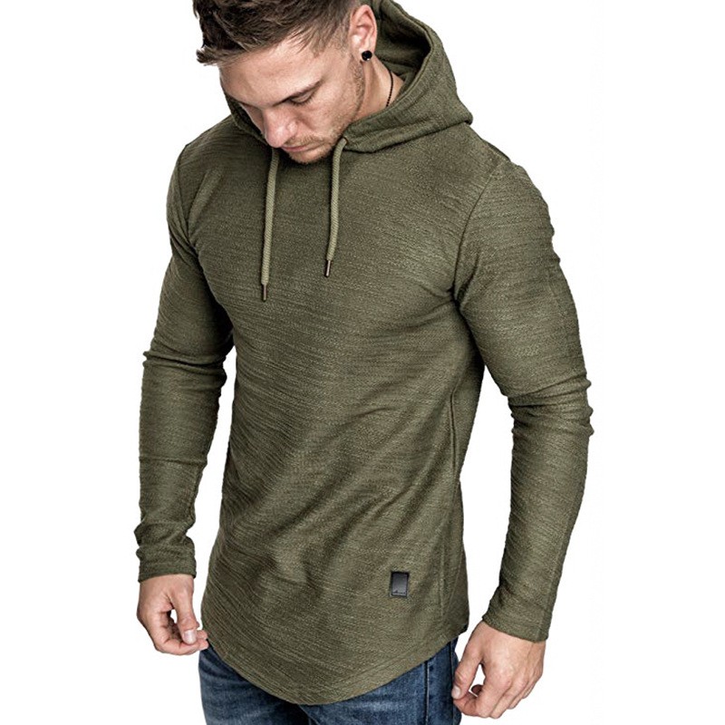 Men's Athletic Slim-Fit Hoodie: Casual Long-Sleeve Gym T-Shirt