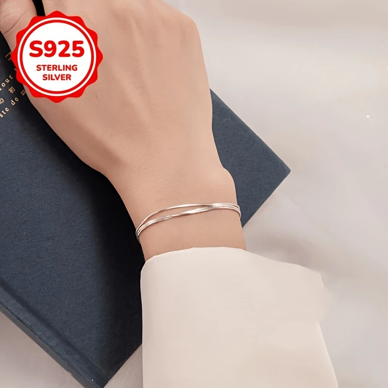 3-Layer S925 Sterling Silver Snake Bone Bracelet - Simple and Elegant Style