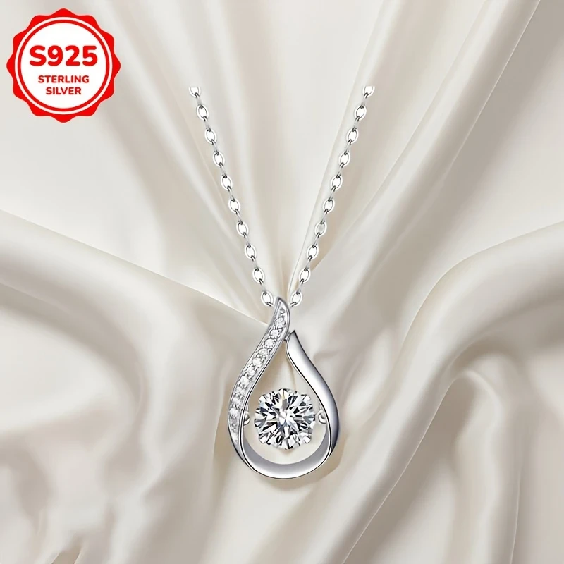 925 Sterling Silver Women's Teardrop Pendant Necklace  Cubic Synthetic Zirconia Inlaid