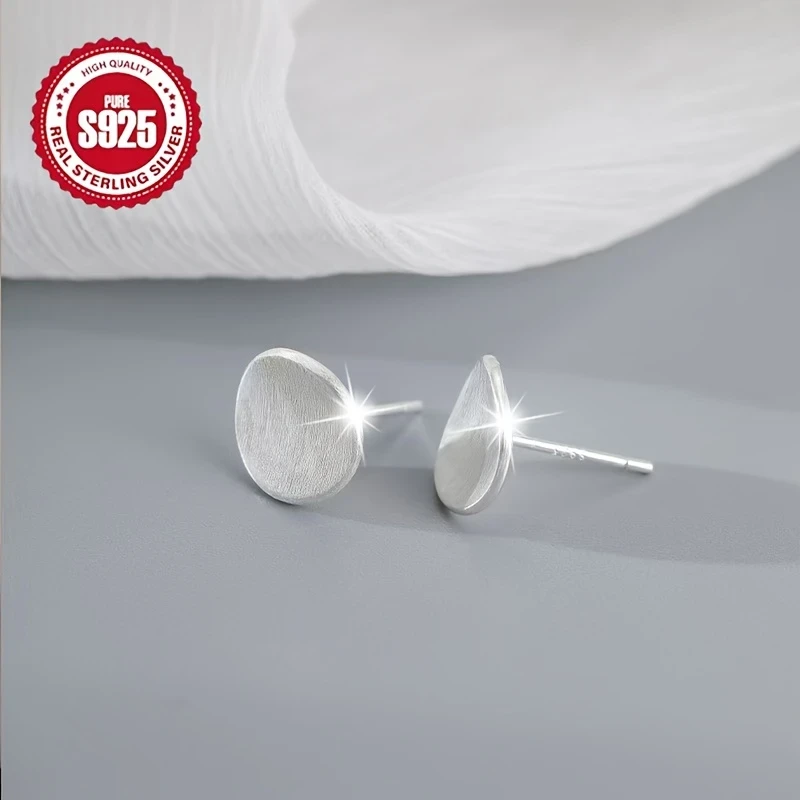 Elegant 925 Sterling Silver Stud Earrings Matte Texture Concave Design