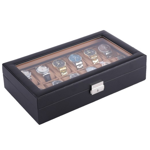 Carbon fiber PU leather 12 digit watch case