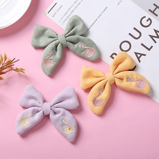 Beautifully Embroidered Cotton Children's Bow Hair Clip