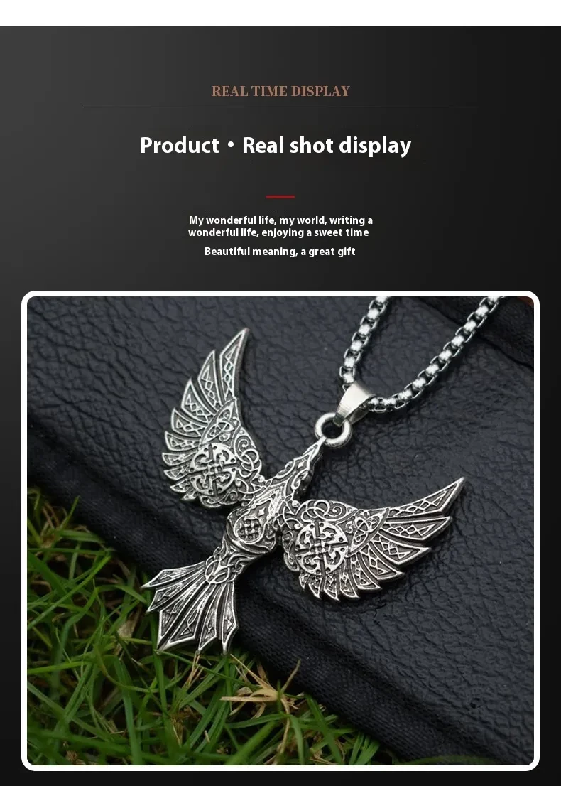 Vintage Viking Crow Pendant Necklace