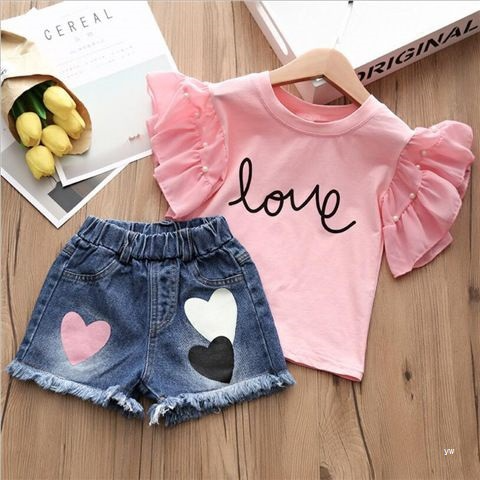 Summer Children's Cotton T-shirt Denim Shorts Two-piece Suit Fashion