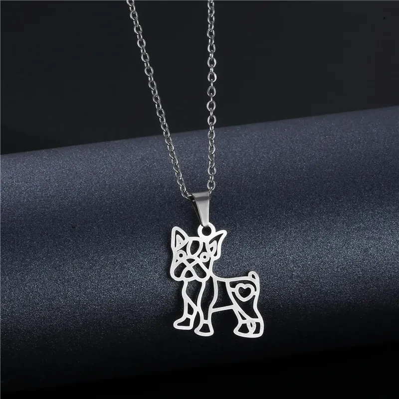 Cute Dog Gold And Silver Color Pendant NecklaceStainless Steel Dog Pendant Collarbone Chain Jewelry