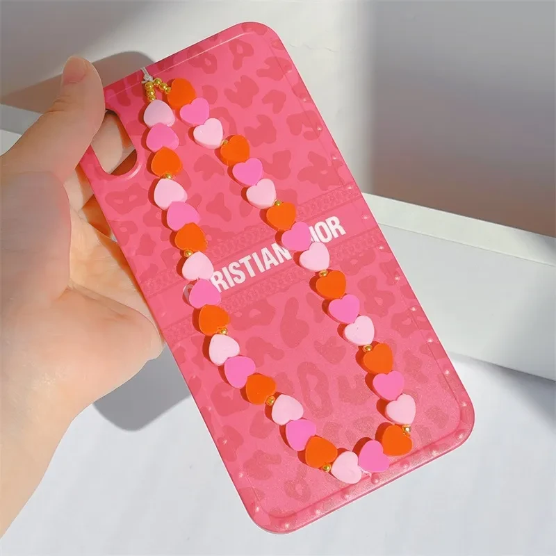 Polymer Clay Love Gradient Color Heart Pattern Mobile Phone Lanyard