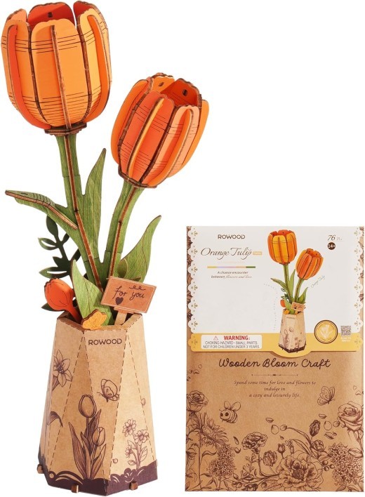 Rowood 3D Puzzle DIY Wooden Flower Artificial Flowers Model Kits To Build Craft Set For Adults Home Decor Valentine Day Gift Kit For Women Men Teens