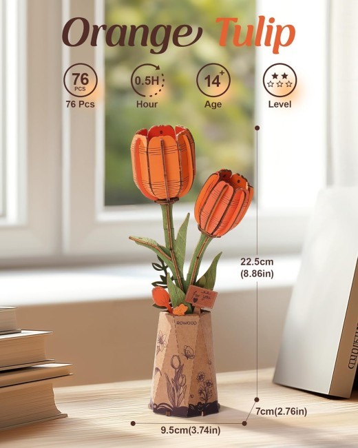 Rowood 3D Puzzle DIY Wooden Flower Artificial Flowers Model Kits To Build Craft Set For Adults Home Decor Valentine Day Gift Kit For Women Men Teens