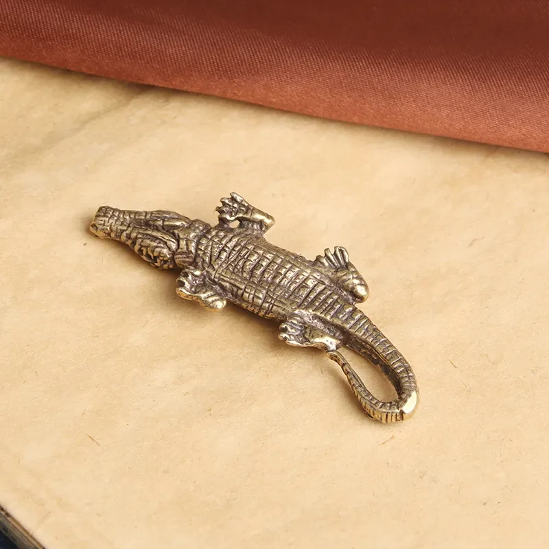 Distressed Solid Brass Alligator Keychain Pendant