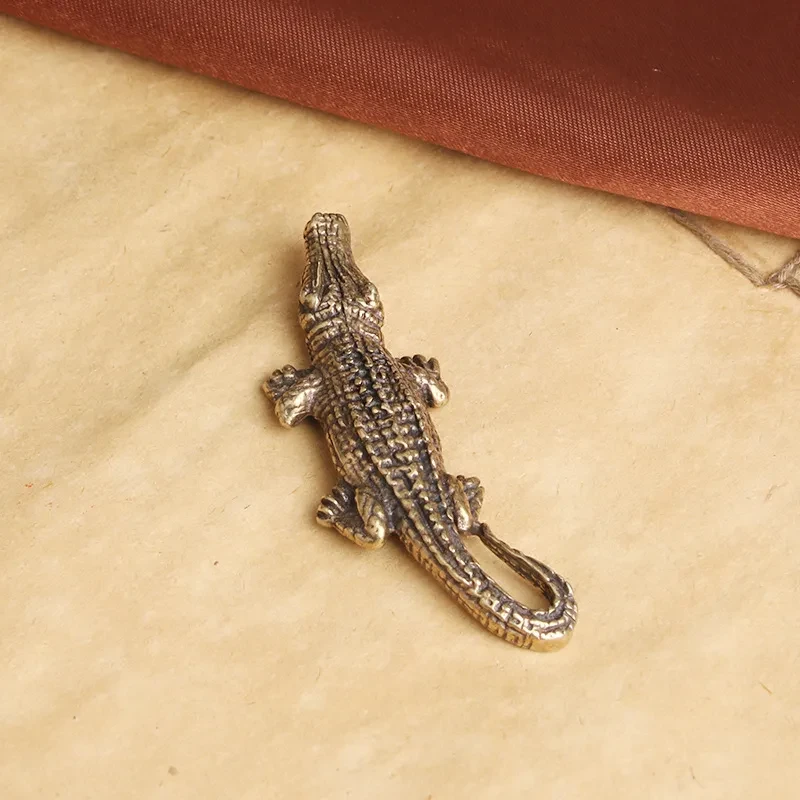 Distressed Solid Brass Alligator Keychain Pendant