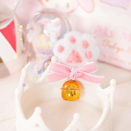 Handmade bow hairpin, bell side clip cat paw