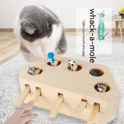 Cat Toy Whac-a-mole Interactive Puzzle Solid Wood Cat Toy