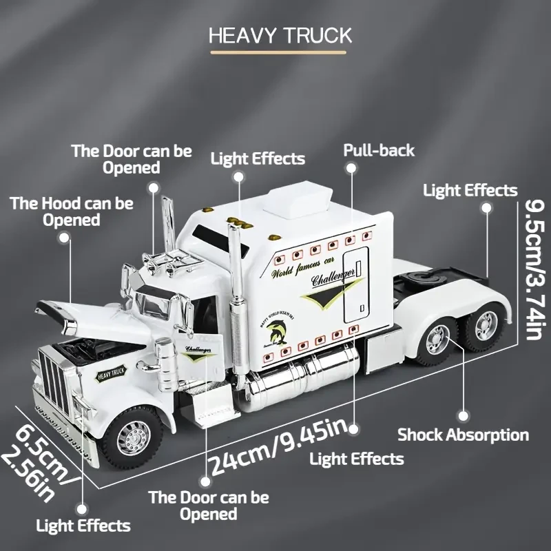 1pc 1/24 Diecast Truck Metal Model Car Toys with Light and Sound