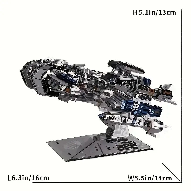 Detailed 3D Metal DIY Puzzle Model - Intricate Starship Design with Blue & Silver Accents