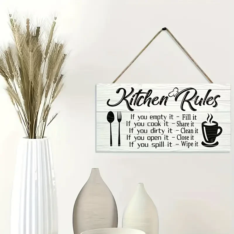 1pc Classic Wooden "Kitchen Rules" Hanging Sign
