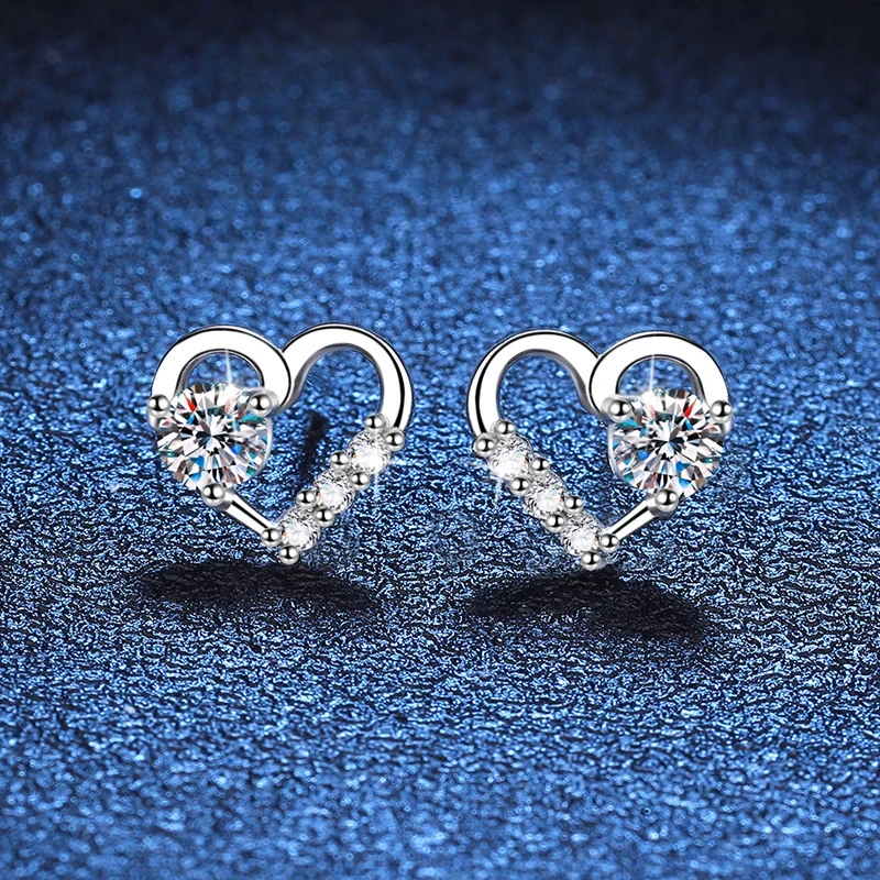 925 Silver 0.3 Carat Round Moissanite Love Heart Earrings for Couples Perfect for Daily Wear, Proposals, Parties, Weddings, and Gifts for Special Occasions