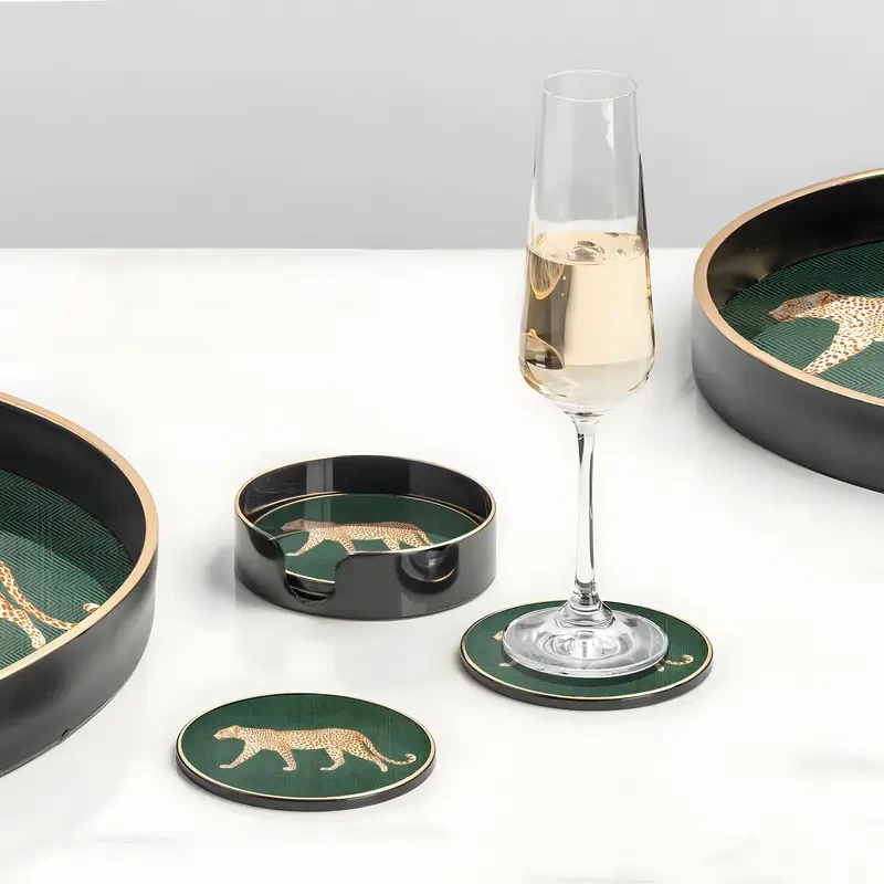 Glass Printed Coasters with Leopard Design