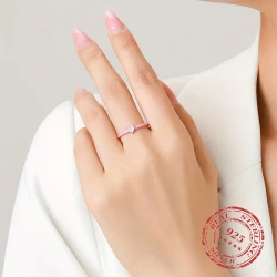 925 Sterling Silver New Design Pink Enamel Ring with Heart CZ  Trendy Stackable Jewelry for Women, Perfect Gift for Parties