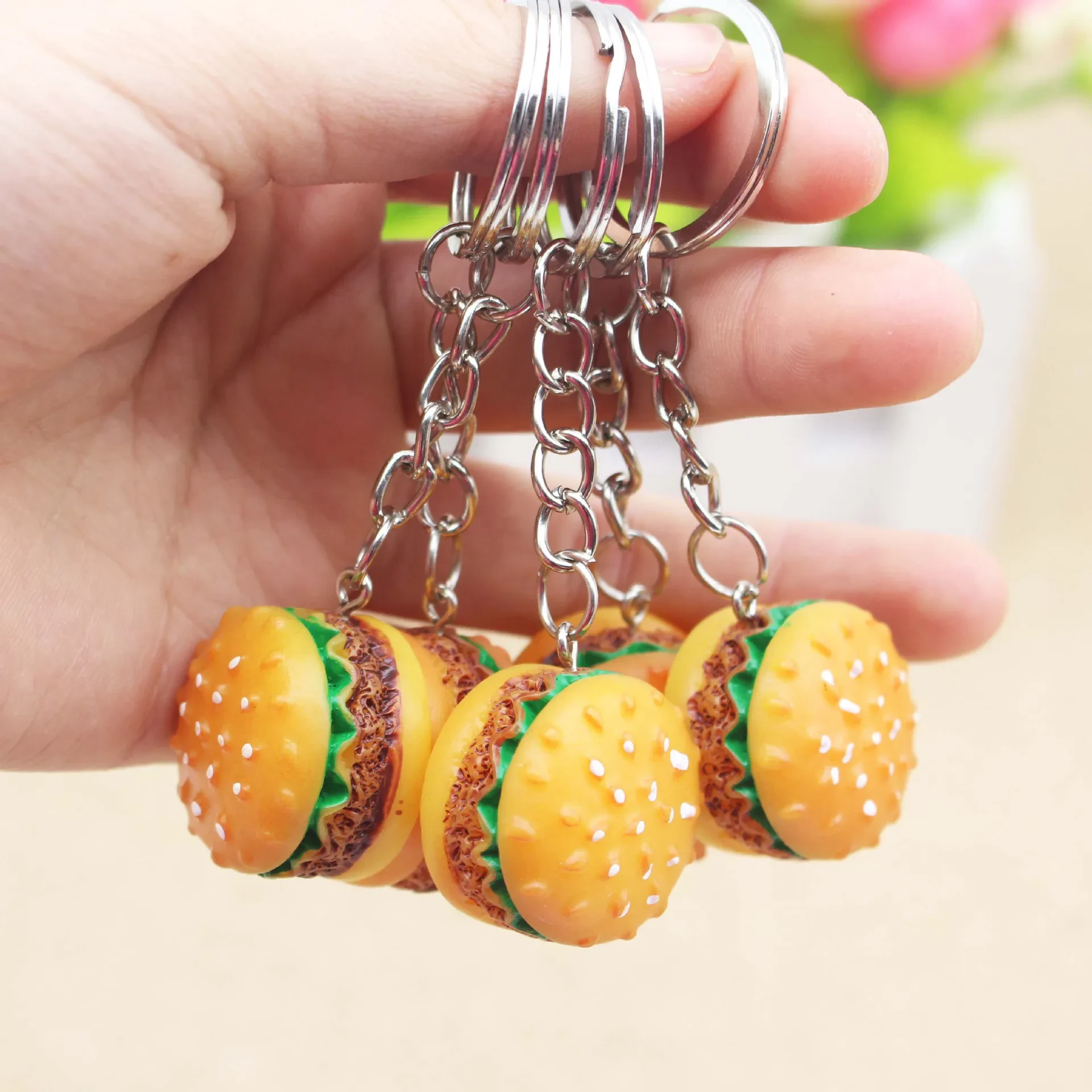 Resin Mini Hamburger Shape Keychain Accessories