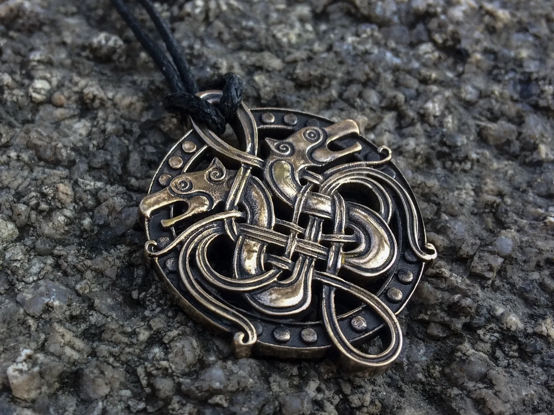 Pirate Viking Double Wolf Head Pendant Necklace